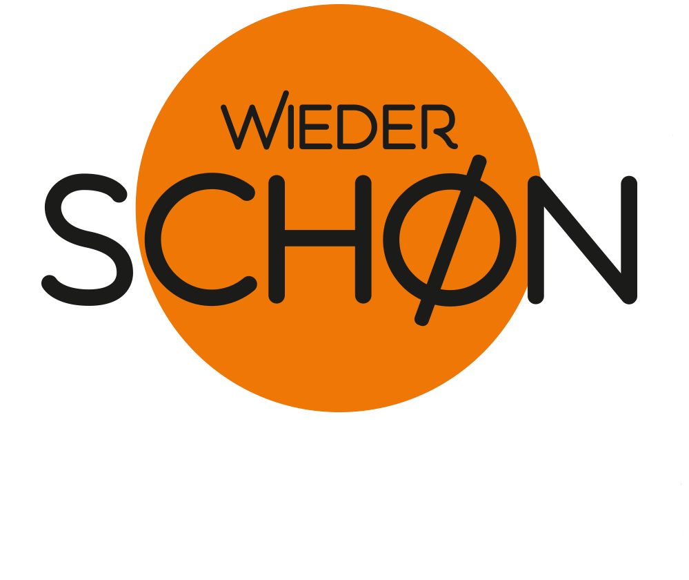 Hier ist das Logo von Wiedersch&ouml;n zu sehen. Ein oranger Kreis im Hintergrund mit dem schwarzen Schriftzug im Vordergrund.